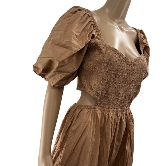 Faithfull The Brand Plain Hazelnut Bloom Midi Dress - Picture 8 of 14